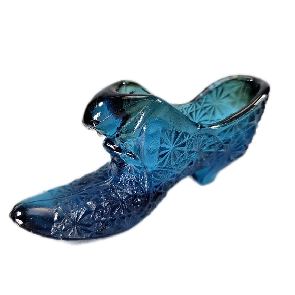 Fenton Other - Fenton Art Glass Daisy & Button Blue Cat Shoe Slipper Paperweight Desk Decor